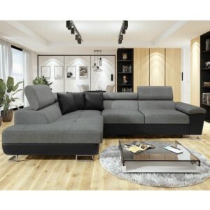 Acker Fabric Left Hand Corner Sofa Bed In Black And Grey