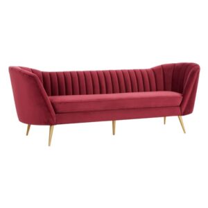 Binkai Upholstered Velvet 3 Seater Sofa In Wine