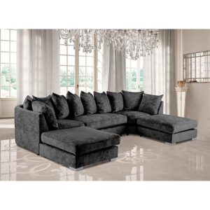 Boise U-Shape Chenille Fabric Corner Sofa In Charcoal