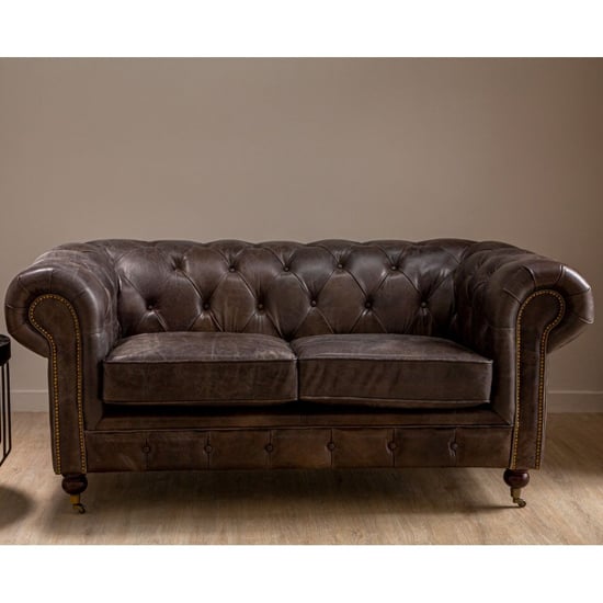 Sadalmelik Upholstered Leather 2 Seater Sofa In Dark Grey