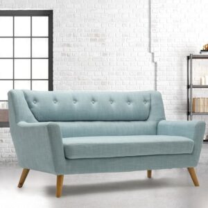 Stanwell 3 Seater Sofa In Duck Egg Blue Fabric With Wooden Legs