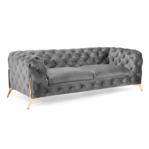Cala Chesterfield Plush Velvet 3 Seater Sofa In Grey